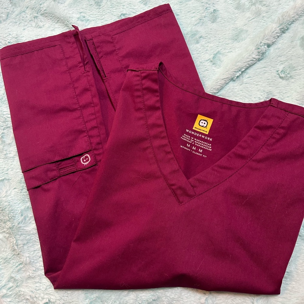 WonderWink Women's Wonderwork V-Neck Scrub Top- Eggplant